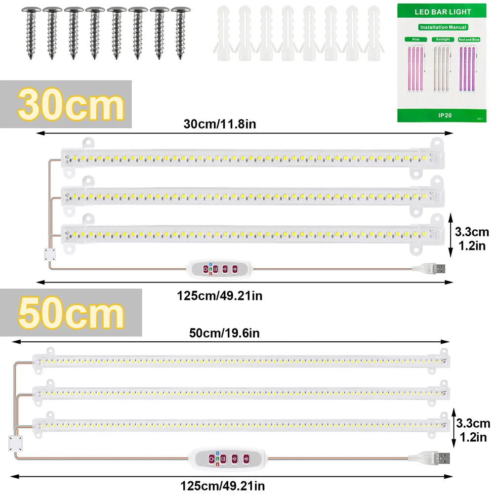 éclairage led plante 3000k têtes 30 50cm blanc vis contrôleur distant