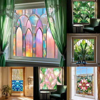 Autocollant de fenêtre rétro coloré motif vitrail vintage sur verre