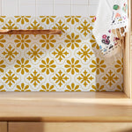 sticker mural fleurs géométriques blanc jaune doré décoration intérieure moderne pvc 10 pièces étanches
