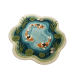 tapis poissons lotus salon rose vert artisanal réaliste poissons feuilles fleurs