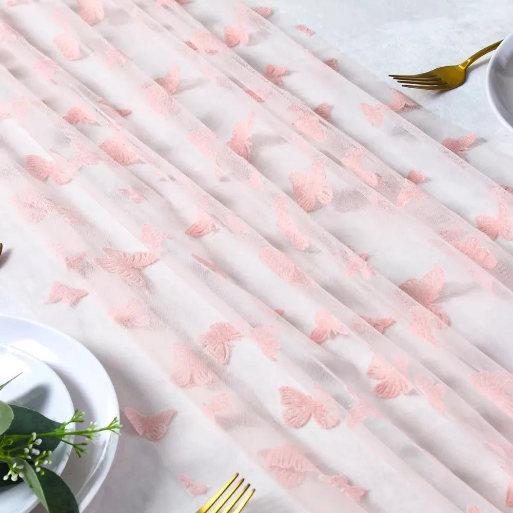 serviette table rose clair blanc violet bleu beige papillons polyester translucide romantique decoration mariage