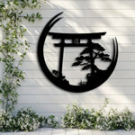 décoration murale plaque noire torii japonais arbres minimalistes art traditionnel maison entrée chambre