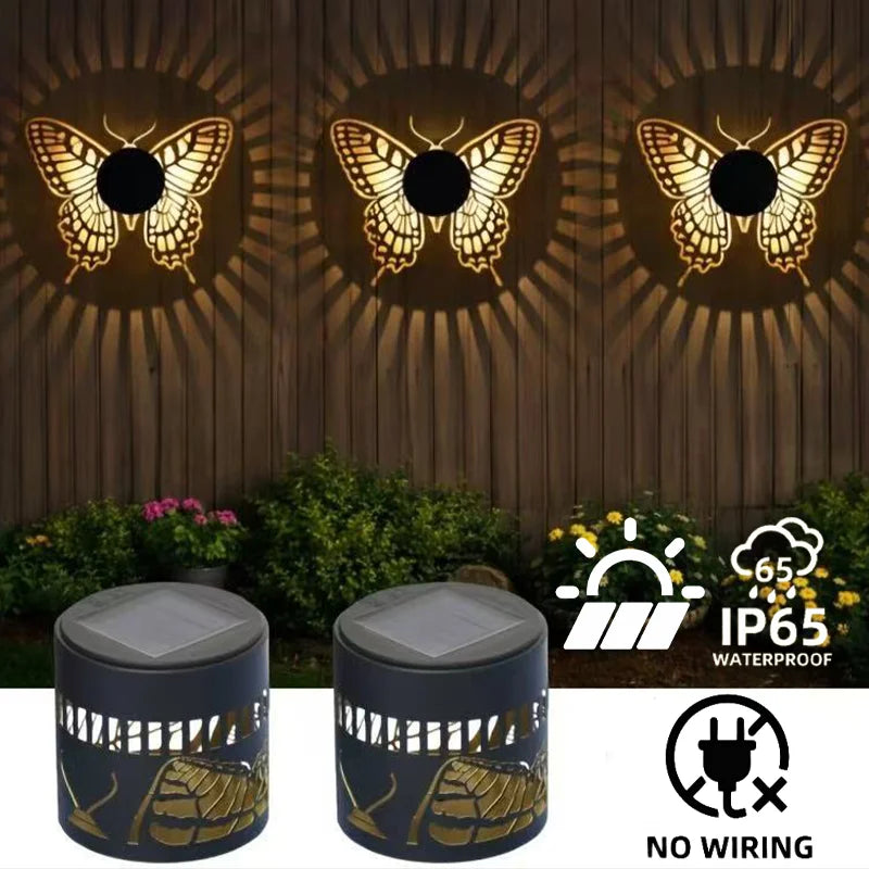 lampe solaire projecteur papillon moderne noir doré étanche auto ON/OFF 60 249 lumensextérieur chemin