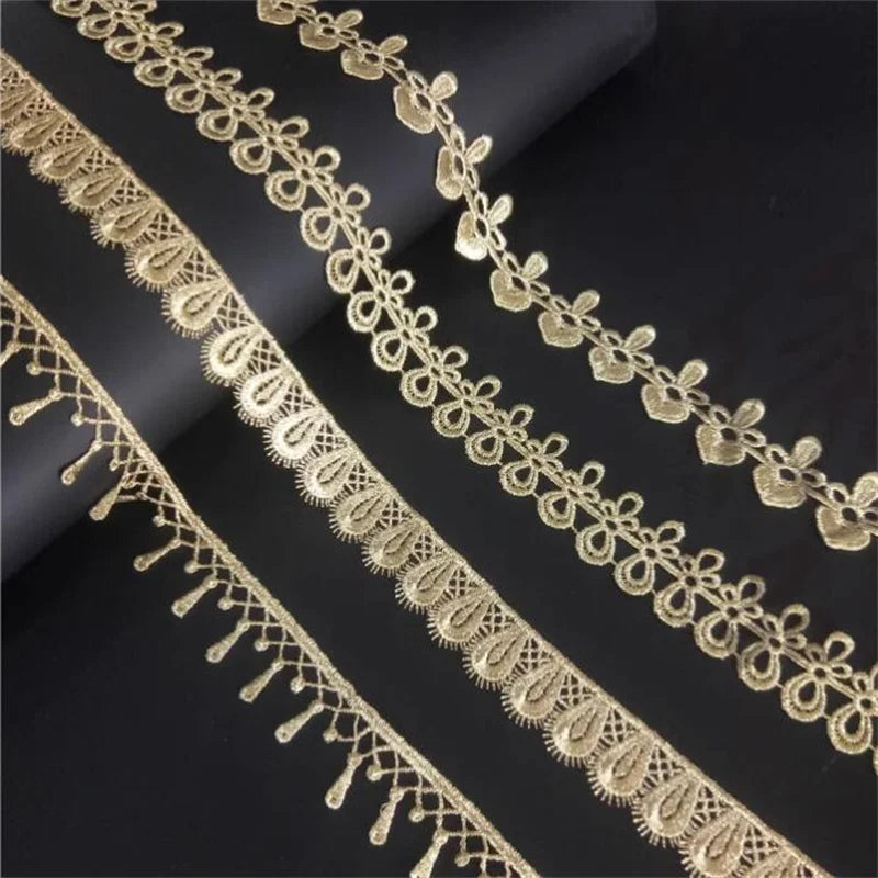 ruban dentelle doré fleurs classique polyester bricolage décoration partie accessoires artisanat élégant