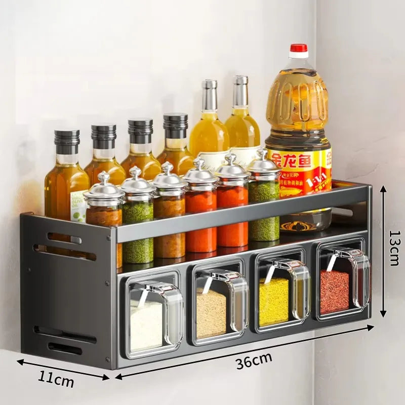 étagère murale transparente moderne pots condiments disques poids noir bleu pratique