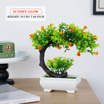 décoration intérieure bonsaï artificiel vert violet orange noir pot blanc mousse verte classique table
