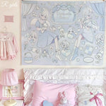 tapisserie ange ours peluche fleurs nuages bleu blanc rose décoration chambre enfant polyester coton