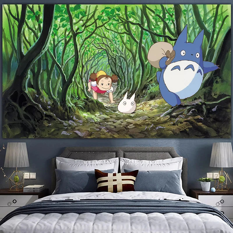 Tissu mural Totoro violet profond détail impression