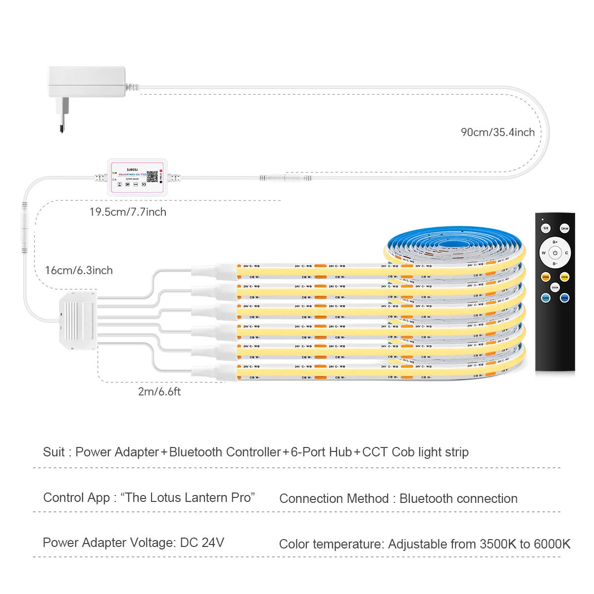 ruban led flexible blanc moderne adhésif contrôleur bluetooth télécommande adaptateur 24v 3500k 6000k