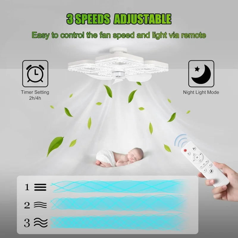 ventilateur led moderne blanc géométrique télécommande vitesses minuterie lumière