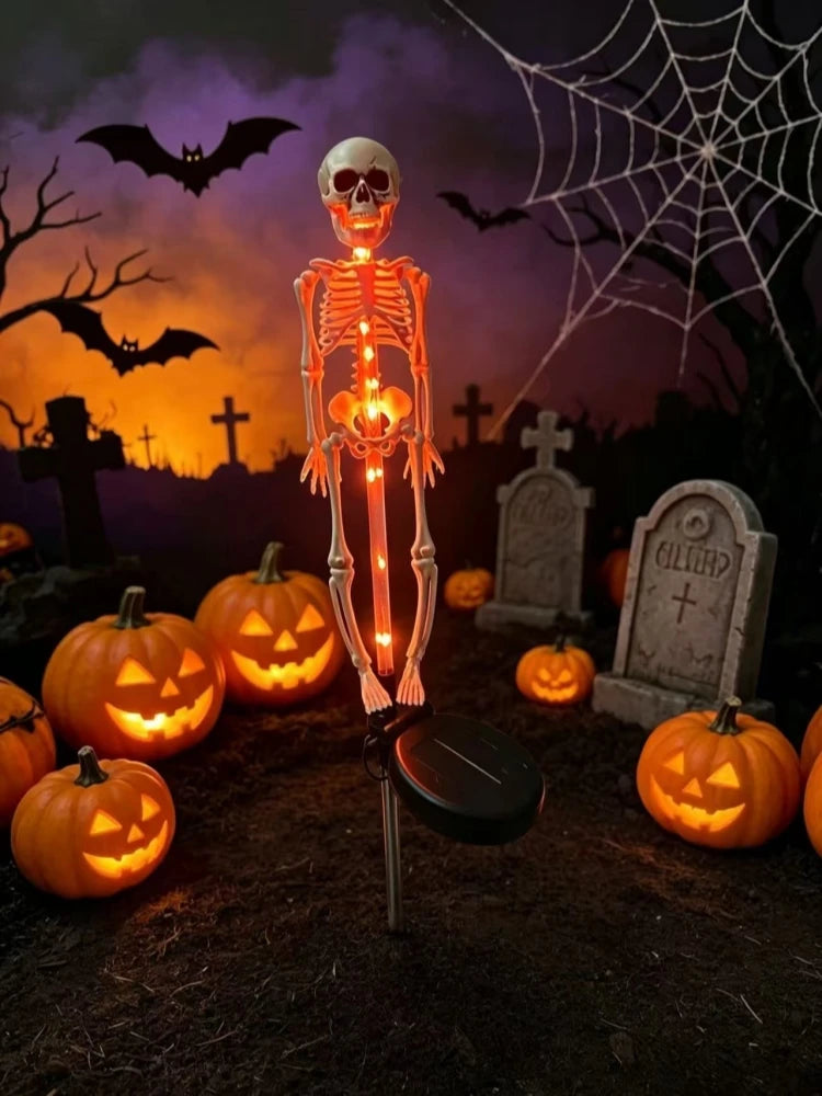 éclairage solaire squelette violet orange halloween jardin moderne translucide led allée festive