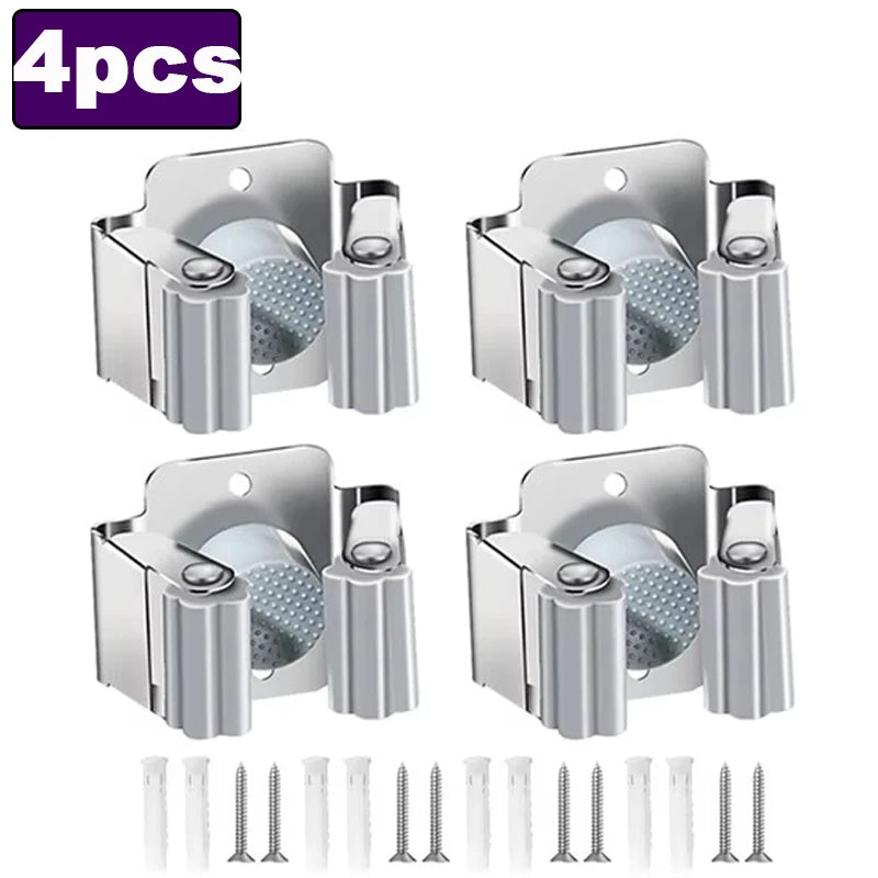 support mural balai anti dérapant acier inoxydable moderne salle bain clips noir argenté respectueux