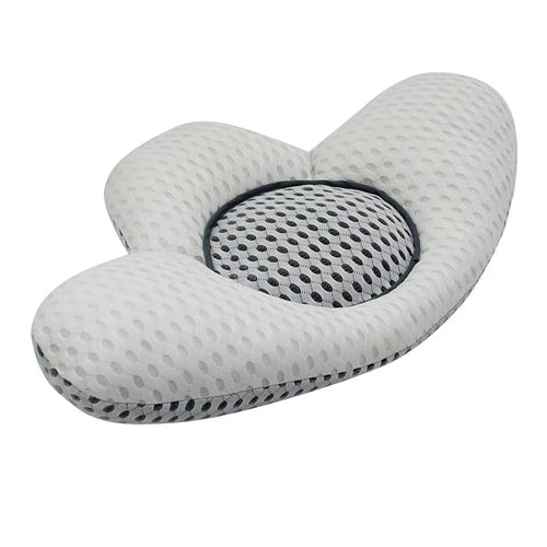 coussin ergonomique gris bleu perforations géométriques contemporain confortable concave massage refroidissement voyage lit