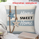 housses coussins carrés bleu clair rayures horizontales polyester peachskin 40x40cm 45x45cm 50x50cm 60x60cm