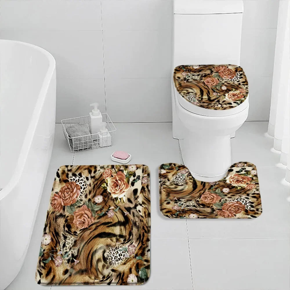 tapis toilette moderne marron rose léopard zèbre floral salle bain respectueux environnement