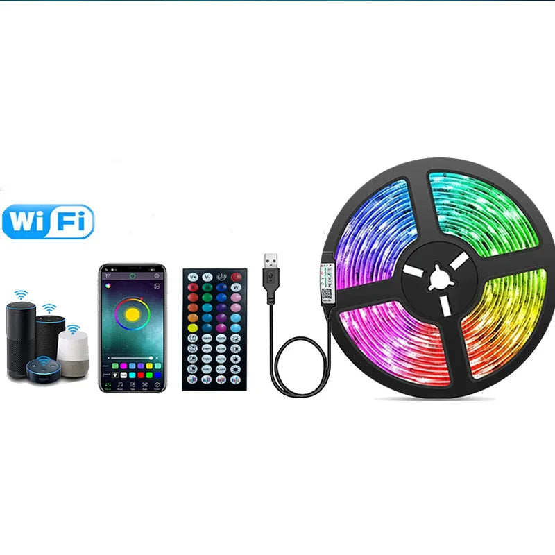 ruban led multicolore rayures adhésif télécommande connecteur usb guide utilisation moderne chambre fête