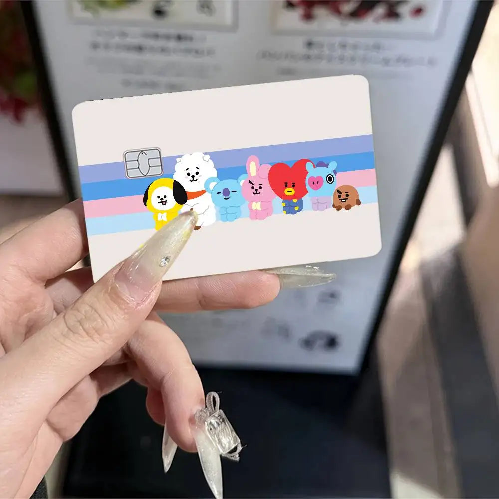 autocollants carte banque cartes modernes dessin animé personnages bt21 coeurs waterproof réutilisables bleu orange