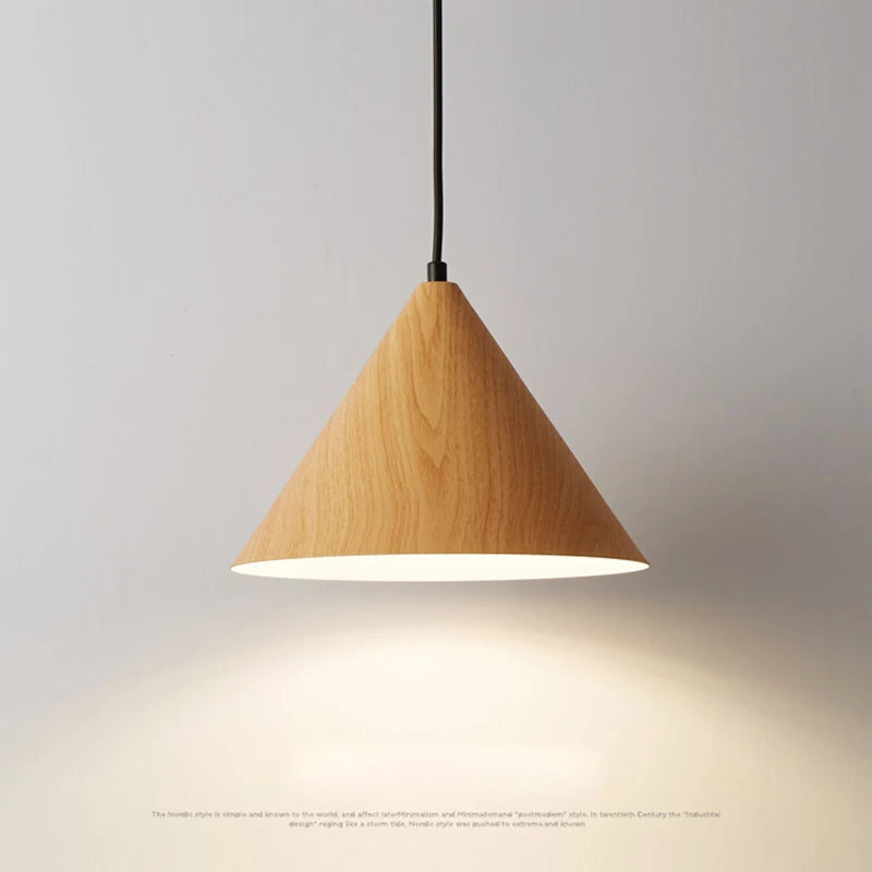 suspension lumineuse moderne bois brun conique mat salle bain chambre salon