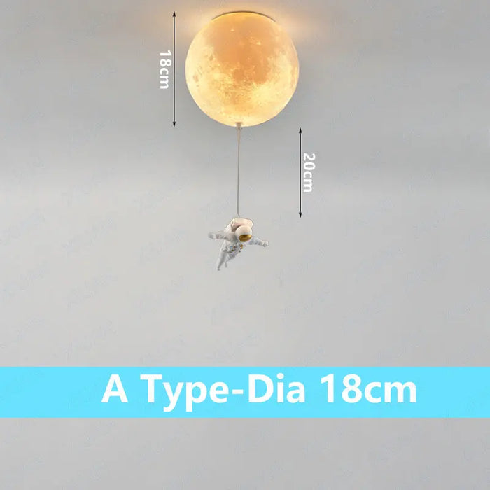 suspension lumineuse moderne astronautes lune blanc doré acrylique métal toucher interrupteur led 18cm 20cm
