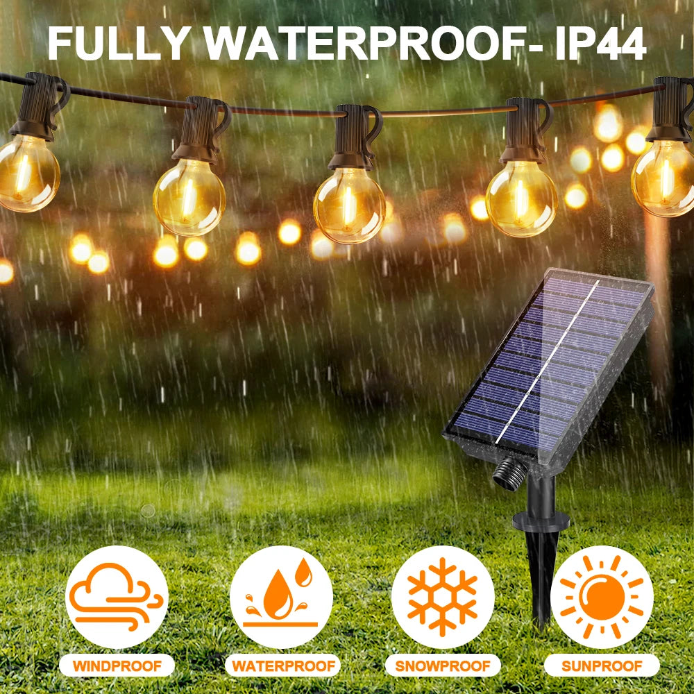 guirlande lumineuse solaire filaments apparents 15m 25 ampoules edison suspendue extérieure
