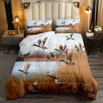 ensemble literie moderne oiseaux paysage bleu clair marron beige gris double queen king twin