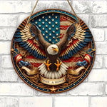 décoration murale plaque bois aigle drapeau américain bleu blanc rouge porte porche
