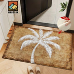 tapis moderne antidérapant palmier blanc marron clair doux 60x40cm chambre bain