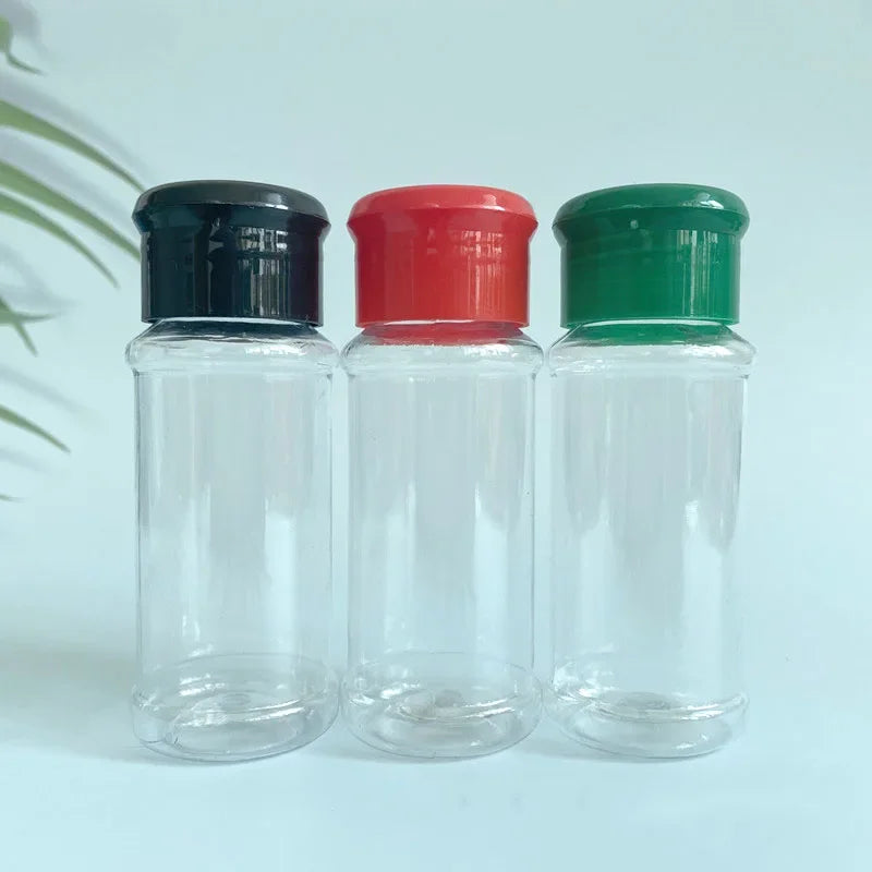 bouteilles condiments transparentes moderne rouge vert noir capsules ajustement épices cuisine stockage