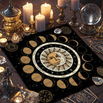 tableau astrologique zodiacal tarot solaire lunaire mystique noir doré bleumarine symbols religieux holidays