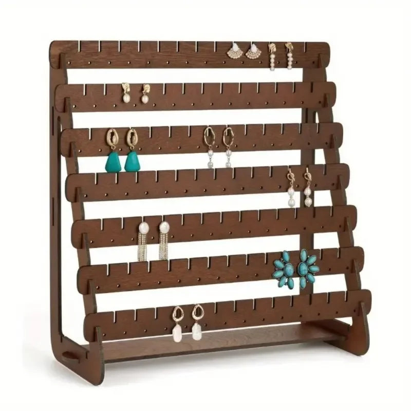 présentoir bijoux bois marron moderne rangement boucles d'oreilles polyèdre féminin.gca