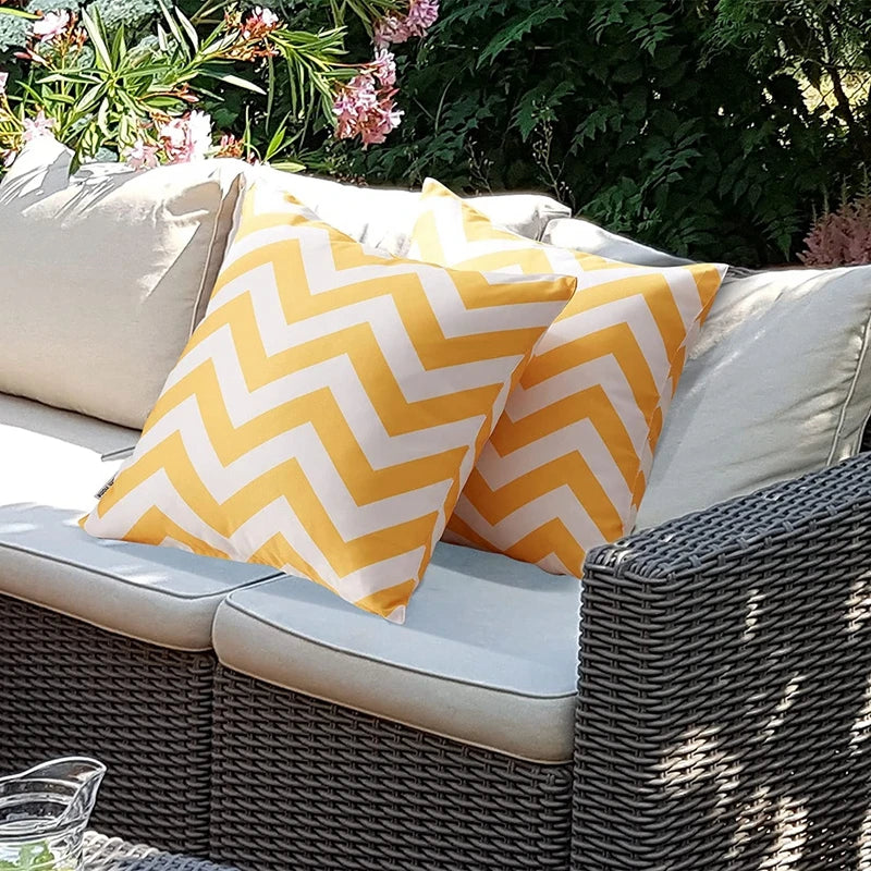 coussin extérieur imperméable jaune zigzag moderne amovible 45x45cm zip polyester