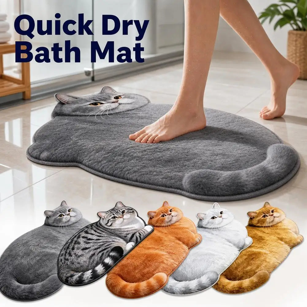 tapis bain motif chat gris orange antidérapant contemporain doux peluche adhésif maison