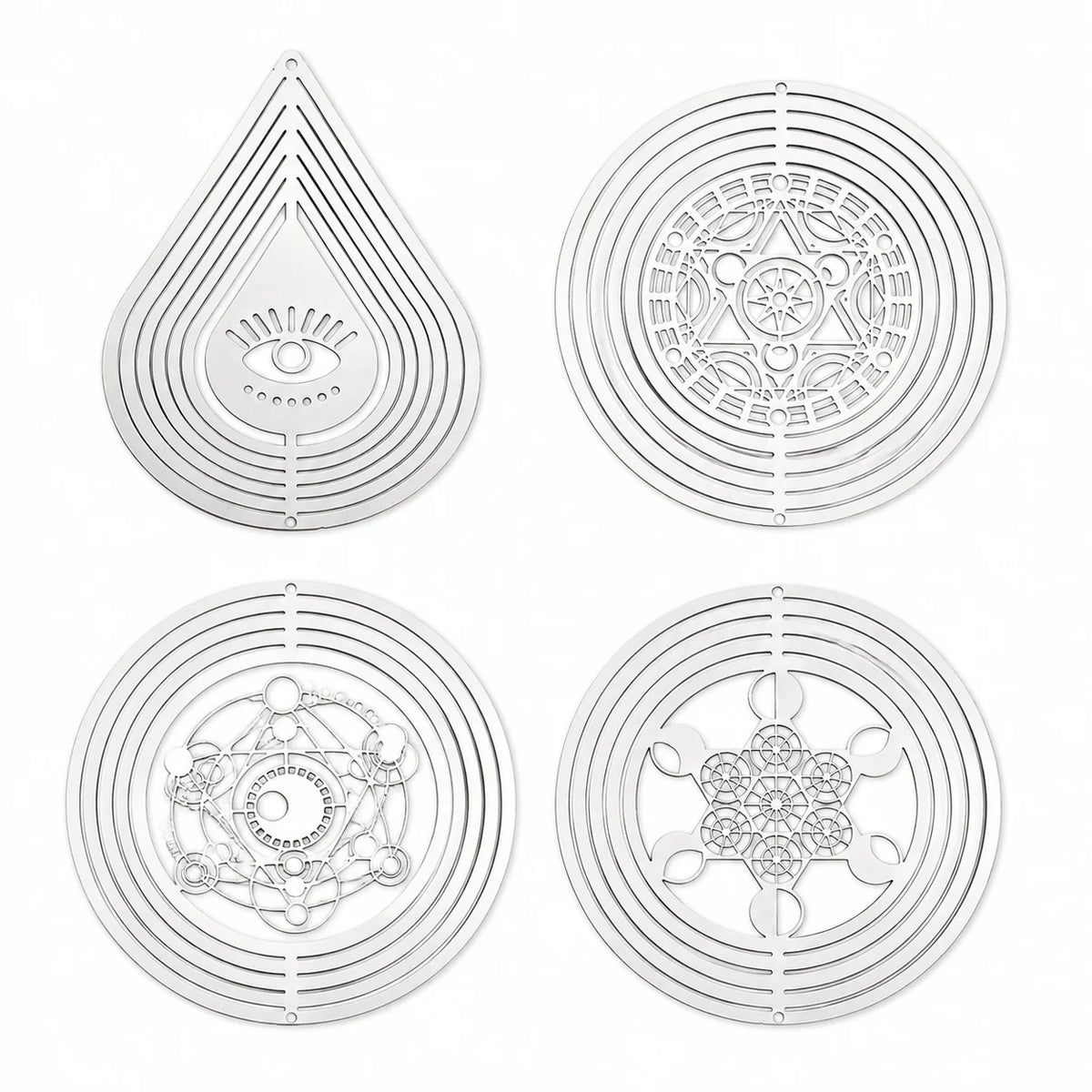 décoration murale suspendue métal 3d géométrique symboles spirituels blanc artisanal