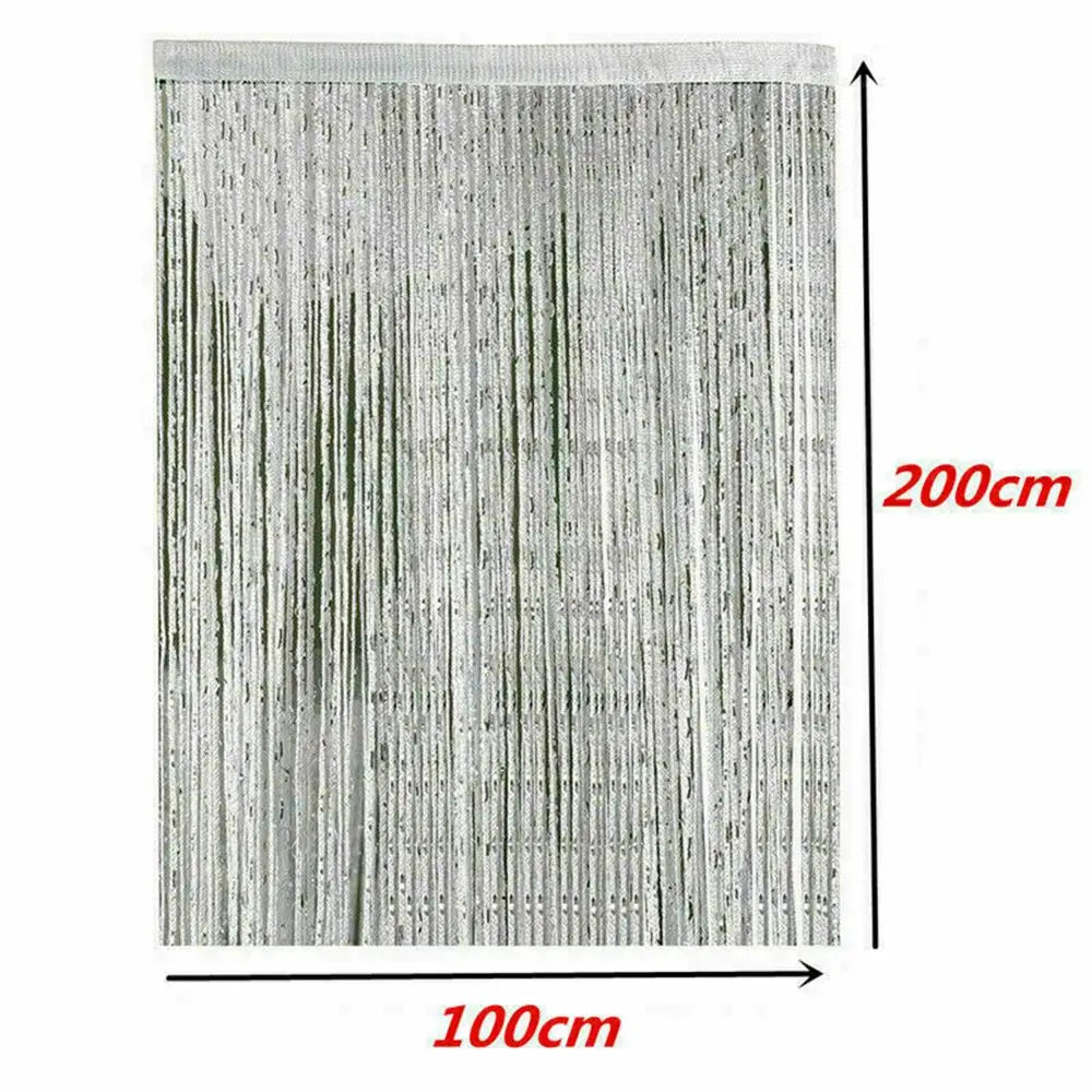 rideau franges transparent moderne argenté beige barre métallique suspension 100x200cm