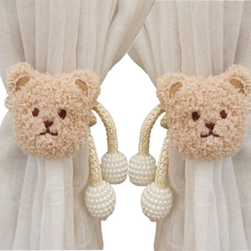attache cordon fenêtre teddy bear mignon décoration maison tissu doux couleur beige marron clair