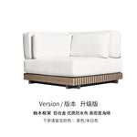 canapé extérieur modulable gris foncé tissu bois naturel coussins pieds noirs moderne minimaliste