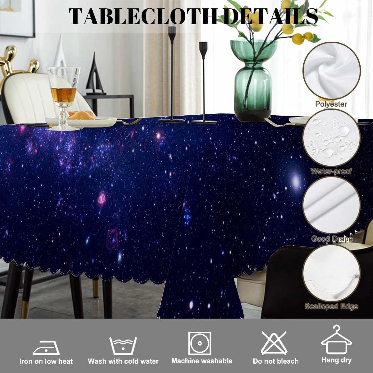 nappe table imperméable motif galaxie étoiles bleu nuit violet moderne réutilisable polyester rectangle fêtes