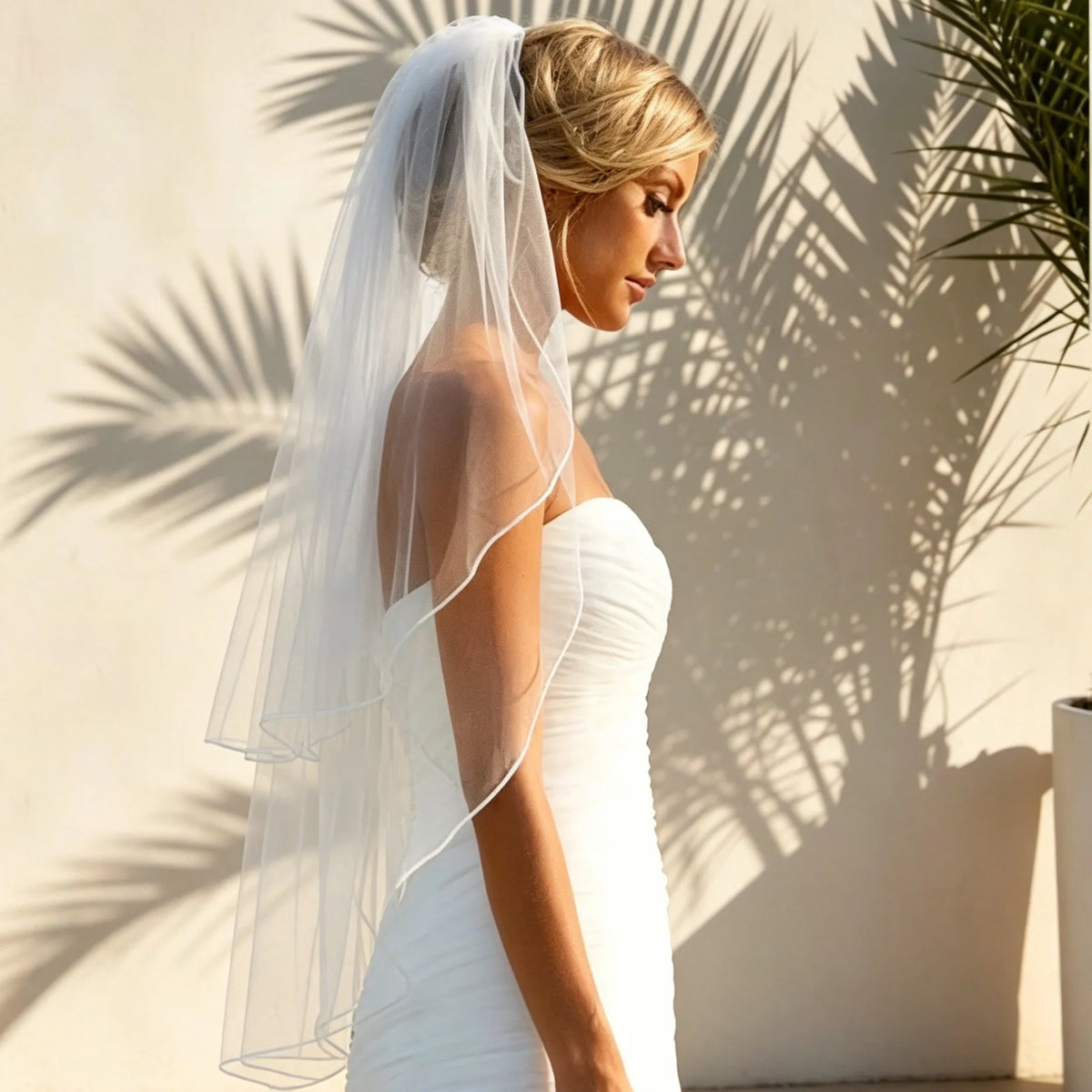 voile mariée blanc classique deux niveaux bordure crayon peigne minimaliste
