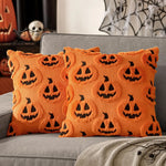 citrouilles noires halloween coussin housse orange fluffy faux duvet zippée soft deco
