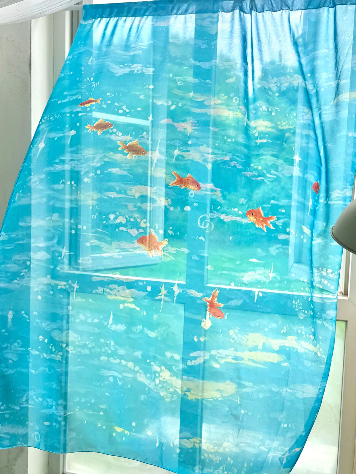rideau moderne poissons dorés bleu clair abstrait translucide fenêtre maison 180x250cm