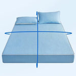tapis lit doux bleu clair texture pointillée moderne adhésif lavable été coton polyester chambre