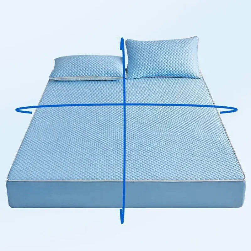 tapis lit doux bleu clair texture pointillée moderne adhésif lavable été coton polyester chambre