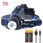 lampe frontale led rechargeable usb noir bleu rayures ajustable ceinture modes luminosité ipx4 water