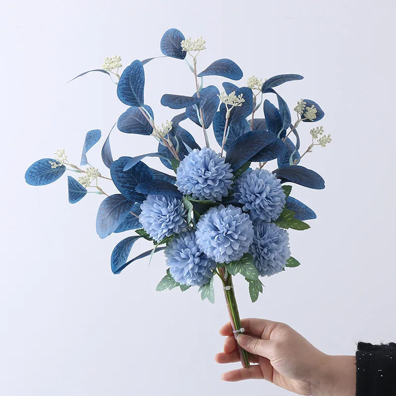 bouquet fleurs artificielles hortensia moderne décoration intérieure mariage bleu blanc vert