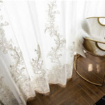 rideau blanc brodé fleurs transparent moderne chambre salon hospitalière
