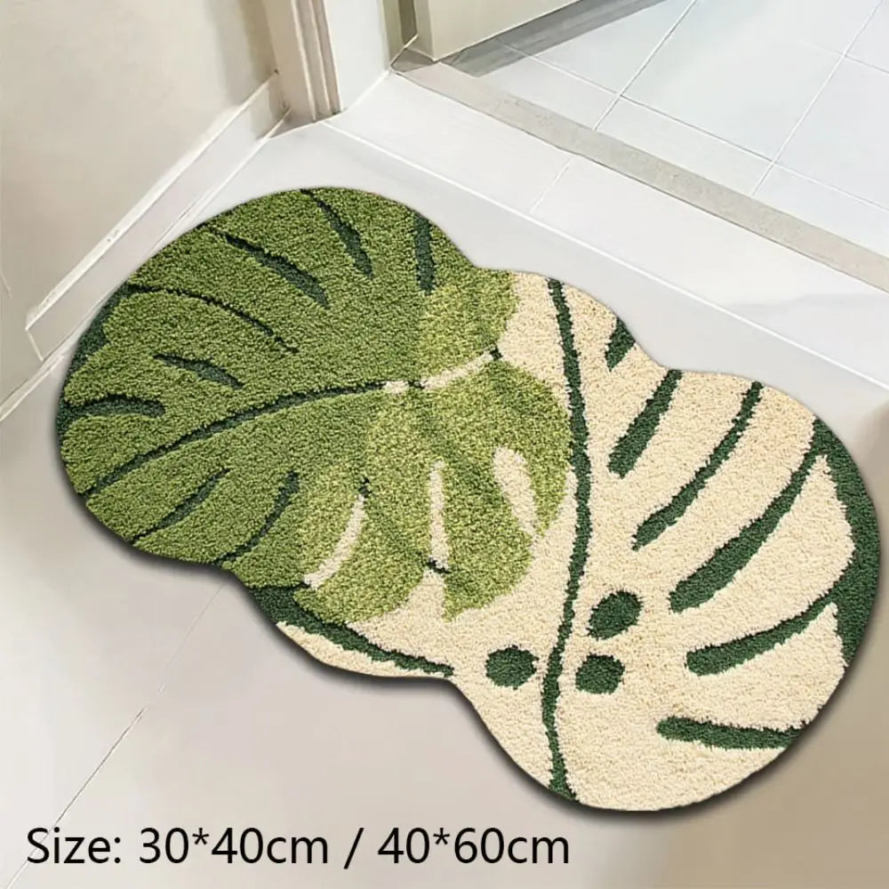 tapis feuille tropicale vert blanc doux moderne résistant l'eau sans BPA PVC tufté 30x40cm