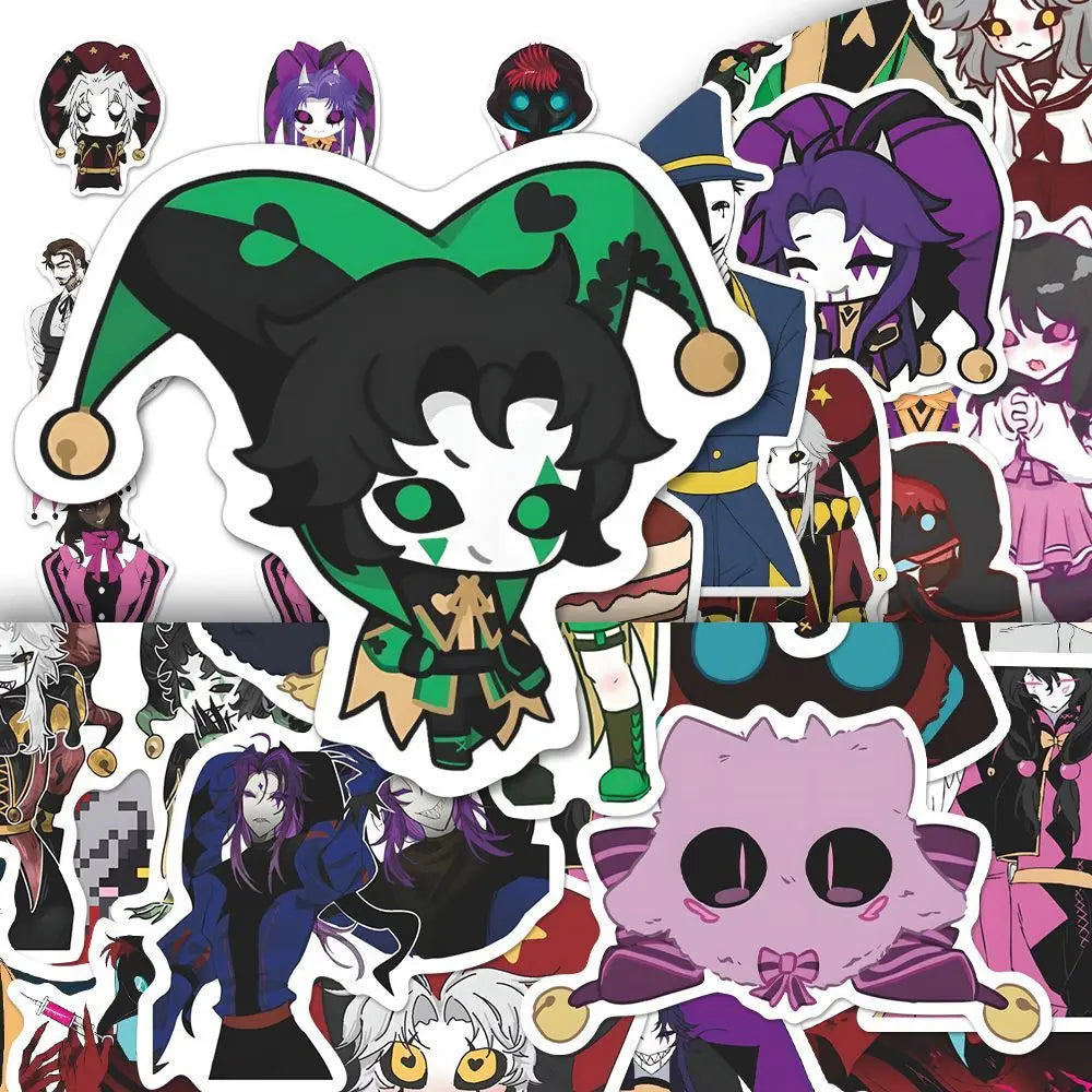 stickers dessin animé personnages fantaisistes chats fruits noir blanc rouge vert bleu rose gris