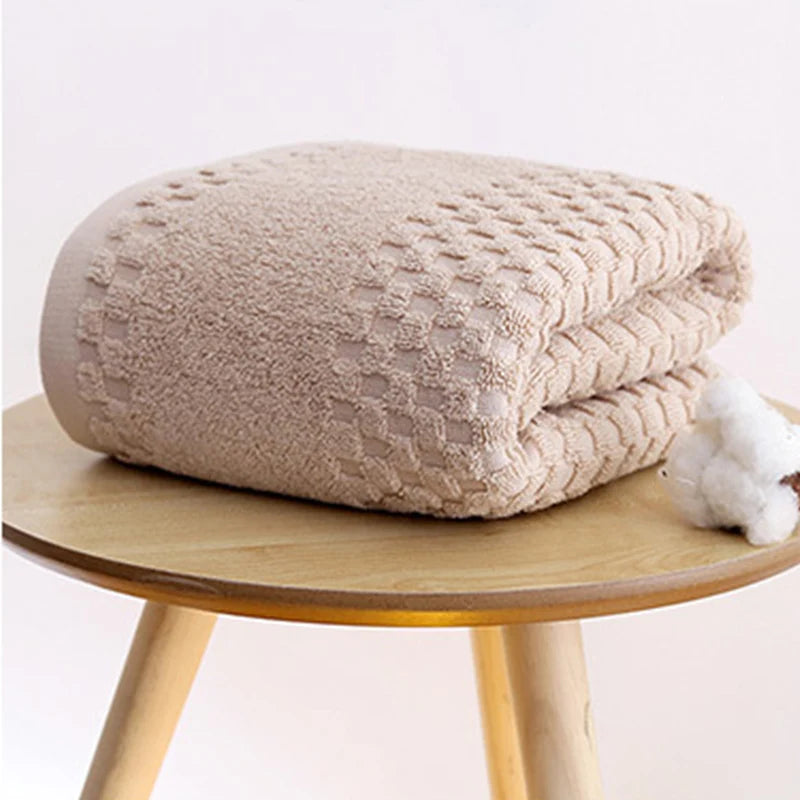 serviette bain coton absorbant séchage rapide plaid carrés beige clair classique lavable machine toile
