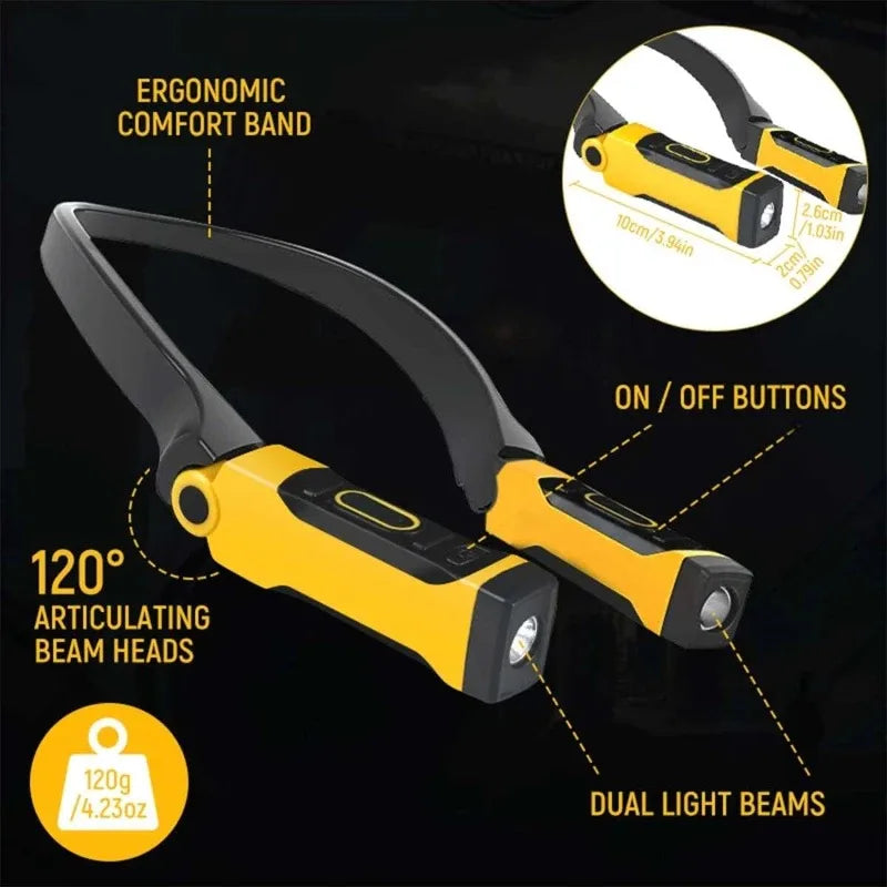 lampe torchon rechargeable jaune noir mode fixation bande ajustable longue durée éclairage extérieur course