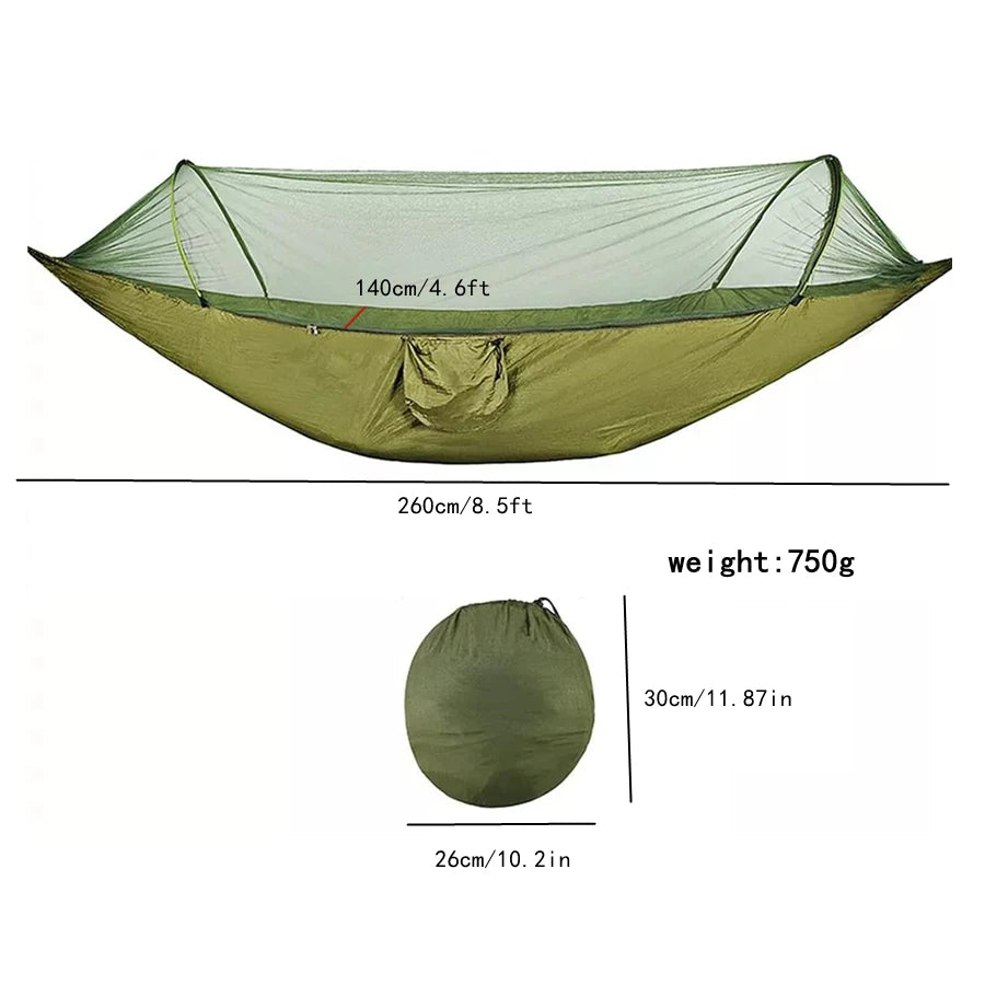 hamac vert olive pratique moustiquaire cordelettes carabiners sac rangementextérieur léger camping